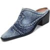 Ulalaza Ciabatte in denim da donna Pantofole piatte in tessuto Jean casual Pantofole con zeppa a punta aperta Zoccoli con plateau Sandali Boho antiscivolo Mocassini slip-on senza schienale