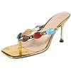 DYYEUAVT Trend Summer Square Clip Toe Women Slippers Low Heels Casual Party Flip Flops Shoes Mules Slide Female Gladiator Sandals(40)
