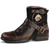 OSSTONE Stivali da motociclista Pelle Chukka Stivali Uomo Vintage Marrone Botas Zip Up Retrò Stylish Uomo Scarpe Casual Stivaletti OS-5008-1-BP-IT-R