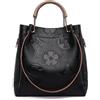 HiTotes Borsa a secchiello da donna, con motivo floreale, con manico superiore, in pelle vegana, borsa a tracolla con motivo floreale in rilievo, 01-nero, 32cm