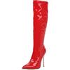 Bviennic Donna Appuntito Vernice Stivali Alti Zip Laterale