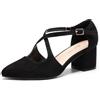 DREAM PAIRS Décolleté da donna con tacco spesso - Punta a punta - Comode - Cinturino incrociato - Tacco a blocco - Per feste, balli e matrimoni, daino nero, 40 EU
