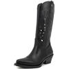 QUEEN HELENA Camperos Stivali con Tacco Western Traforati Stivaletti Texani a Punta Cowboy Donna X28-103 Nero 37