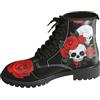 Ulalaza Stivali da donna Punta tonda Tacco largo Stivaletti con plateau gotico Stivali da combattimento da motociclista punk stringati Stivaletti corti in pelle con stampa multicolore