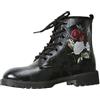 Ulalaza Stivali da donna Punta tonda Tacco largo Stivaletti con plateau gotico Stivali da combattimento da motociclista punk stringati Stivaletti corti in pelle con stampa multicolore