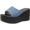 Ulalaza Ciabatte in denim da donna Pantofole piatte in tessuto Jean casual Pantofole con zeppa a punta aperta Zoccoli con plateau Sandali Boho antiscivolo Mocassini slip-on senza schienale