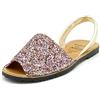 Avarca Made in Spain - Sandali da donna in pelle con paillettes glitterate, comode Menorquina con glitter 275