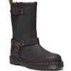 Dr. Martens Stivali da moto in pelle, marrone scuro, suola con cuciture gialle, stile motociclista