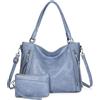 VINBAGGE Borsa da Donna Borsa a tracolla Spalla 2 pezzi Tote Bag Borse a Mano Pelle PU Borsa Messenger per Shopping Viaggio,Blu Chiaro