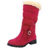 Generisch Stivali invernali da donna imbottiti, eleganti stivali da neve, con tacco chunky antiscivolo, per donne e donne, comodi e caldi, con fibbia, Colore: rosso, 37 EU