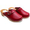 Futuro Fashion® - Zoccoli in Pelle con Suola in Legno Naturale - Unisex - Tinta Unita - Misure dal 36 al 42 - Rosso - 38 EU