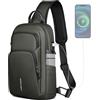 hk Borsa a tracolla da uomo con porta di ricarica USB Zaino a Tracolla | Impermeabile con Doppie Tasche Laterali, Borsa sul petto per iPad da 11,3 pollici, per Lavoro, Viaggi e Uso Quotidiano