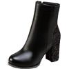 Bviennic Donna Tacco A Blocco Inverno Chelsea Stivaletti Sequins Zip Punta Rotonda Sposa Warm Bride Moda Festa Polacchine Nero Numero 39 EU-40Cn
