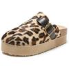 JOMIX Zoccoli Donna con Zeppa Ciabatte Invernali Comodi da Casa Pelle Scamosciata Pantofole da Inverno con Suola in Sughero Sabot con Fibbia e Motivi Animalier WCT255086 Leopardata Chiaro 40