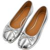 Generic JCVBN - Scarpe basse primaverili da donna con punta divisa e fiocco, in morbida pelle, con fiocco sul davanti, basse, slip-on per ragazze, ballerine tabi, argento, 38 EU