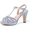 QUEEN HELENA Sandali Eleganti T-Bar con Tacco Medio e Strass Donna S2803 (Blu, numeric_39)