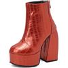 Bviennic Donna Tacco a Blocco Stivali con Plateau Tacco Alto Stivaletti Punta Rotonda Zip Moda Serata Polacchine, Numero 34-46