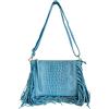 Modarno borsa da donna con frange, a tracolla, in pelle scamosciata 29x2x21 cm (Celeste)