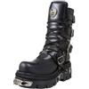 New Rock Stivale unisex M.373-S4 Metallic Collection - stile punk, gotico e biker - pelle di vitello nera, suola Reactor, piattaforma 5 cm e tacco 7 cm, chiusura con lacci, 38