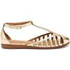 Frau - Sandali T-Bar in Pelle Laminata con Borchiette, Oro, 38