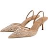 keleimusi Scarpe da donna in rete con ricamo floreale, décolleté slingback con tacco, punta appuntita tempestata di perle, sandali con tacco in pizzo, senza schienale, slip-on, tacco a gattino, scarpe per
