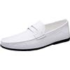 rismart Loafer e Mocassini Uomo Pelle Scarpe Casuale Scivolare su Guida Mocassino Piatto Bianco,40