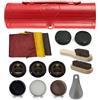 Stone and Clark Kit Pulizia Scarpe 12 Pezzi con Cere Colorate Nero Marrone e Neutro, Spazzole in Crine di Cavallo, Panni Lucidanti, Calzascarpe in Metallo e Spugne in Custodia Cilindrica in Ecopelle Rossa da Viaggio