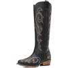 DREAM PAIRS Stivali Cowboy Donna Ginocchio | Ricami western, mezza zip laterale, memory foam 3 mm, tacco 4 cm, eleganti e pratici.