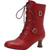 Jemnpela Stivaletti Donna Vittoriani con Tacco Kitten Stivali alla Caviglia Stringati con Zip Laterale Scarpe Vintage in Stile Granny per Matrimoni Feste a Tema Cosplay Gotico e Steampunk