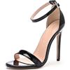 Generic Sandali con Tacco Alto in Vernice da Donna, Punta Aperta, Cinturino alla Caviglia, Tacchi a Spillo, comode Scarpe da Sposa,Nero,45 EU