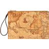 ALVIERO MARTINI 1a CLASSE Clutch piatta con polsiera in tessuto stampato con cartina geografica Geo Classic, metalleria logata 1a Classe con finiture in oro. Il design minimal valorizza l'iconica mapp