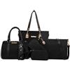 AlwaySky Borsa a tracolla da donna in nylon, set da 6 pezzi con manico superiore, Nero , 33 EU