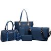 AlwaySky Set di Borse da Donna in Nylon, 6 Pezzi, Borsa a Spalla con Manico Superiore, Borsa a Tracolla, Portafoglio, Porta Chiavi, Blu, 33 EU