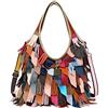 Segater® Borsa Tote Multicolore da Donna in Vera Pelle - Grande Borsa a Mano Patchwork Colorata - Hobo Purse a Tracolla