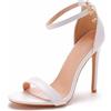 Generic Sandali con Tacco Alto in Vernice da Donna, Punta Aperta, Cinturino alla Caviglia, Tacchi a Spillo, comode Scarpe da Sposa,Bianca,39 EU