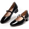 Hingswink Mary Jane Shoes - Décolleté con tacco basso, 5,1 cm, con cinturino alla caviglia regolabile, Nero brillante, 37 EU