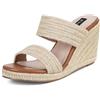 mikarka Sandali con zeppa da donna con punta aperta, espadrillas con plateau, eleganti sandali estivi da spiaggia, comodi zeppe, Paglia naturale, 35 EU