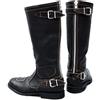 DJFOG Stivali da Cavaliere da Uomo Stivali da Moto Stile Cowboy Occidentale Stivali Alti da Moto con Fibbia Scarpe da Equitazione da Esterno Vintage di Grandi Dimensioni,Nero,42 EU