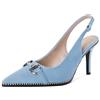 EDEFS Donna Punta Chiusa Pompe Slingback Tacco a Spillo Tacco Alto 3.5 Pollici Metallo Fibbia Abito Scarpa in Faux Suede Argento Accenti Perline Moda Sexy