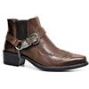 GIJMZY Stivali Cowboy Uomo Stivali da cowboy vintage da uomo, in pelle, alti fino al ginocchio, con fibbia a catena, scarpe punk, stivali da motociclista a punta