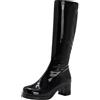 CRETUAO Stivali Alti Color Caramella Lucidi Donna,Stivali Cavallerizzo Zip Laterale per sfilate di Moda Casual,Stivali al Ginocchio Tacco Pelle Verniciata Sexy,Nero,38 EU