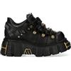 New Rock Stivali alla caviglia M-120N-C116 unisex in pelle nera, stile gotico, con plateau e dettagli metallici.