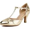 elerhythm Mary Jane Vintage Cinturino alla caviglia chiuso Punta rotonda Tacchi Gatsby Retro 1950 décolleté anni '20 scarpe vittoriane, gold, 41 EU