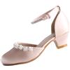 EIGHT KM Scarpe Mary Jane con Tacco Alto da Ragazza Principessa per Matrimonio e Festa EKM7033 Seta Liscia Lucida perlacea Oro Taglia EU 37