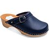 Futuro Fashion® - Zoccoli in Pelle con Suola in Legno Naturale - Unisex - Tinta Unita - Misure dal 36 al 42 - Blu Navy - 39 EU