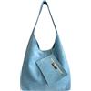 Modarno Borsa a tracolla da donna in pelle scamosciata pochette, borsa a tracolla, shopper, da donna, in vera pelle (Celeste)