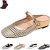 RuiWise Scarpe Basse Casual Scavate In Tessuto Con Punta Quadrata Da Donna, Ballerine Slip-on Da Donna, Ciabatte Estive Eleganti Senza Schienale Alla Moda(Gold,37 EU)