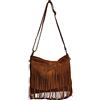Modarno Borsa a tracolla con frange in camoscio - borsa tracolla donna in pelle scamosciata (Marrone)