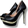 Frankie Hsu Décolleté sexy da donna con tacco alto e plateau, alla moda, in vernice nera e oro, stile di design di lusso, grandi dimensioni, taglie 40-50, unisex per donne e uomini, nero, 38 EU