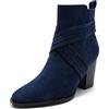 JOEupin Stivaletti da donna con punta tonda in camoscio impilati tacco basso con cerniera laterale, Blu, 39 EU